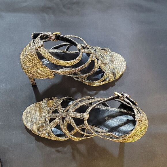 MICHAEL KORS WOMEN'S SANDRA GLITTER CAGED PLATFORM HEELS G1 - Picture 9 of 16